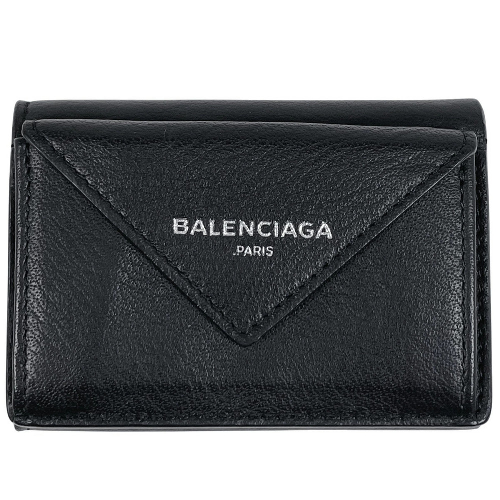 Balenciaga Paper Wallet Tri fold Leather Black